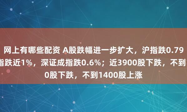 网上有哪些配资 A股跌幅进一步扩大，沪指跌0.79%，创业板指跌近1%，深证成指跌0.6%；近3900股下跌，不到1400股上涨