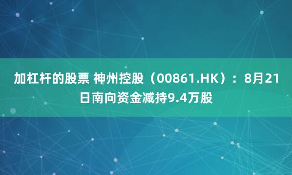 加杠杆的股票 神州控股（00861.HK）：8月21日南向资金减持9.4万股