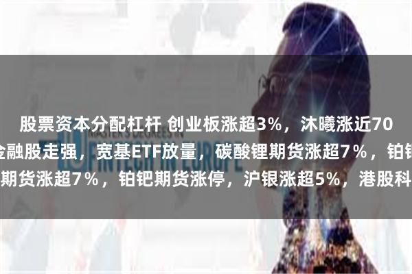 股票资本分配杠杆 创业板涨超3%，沐曦涨近700%，算力硬件爆发，金融股走强，宽基ETF放量，碳酸锂期货涨超7％，铂钯期货涨停，沪银涨超5%，港股科技股普涨